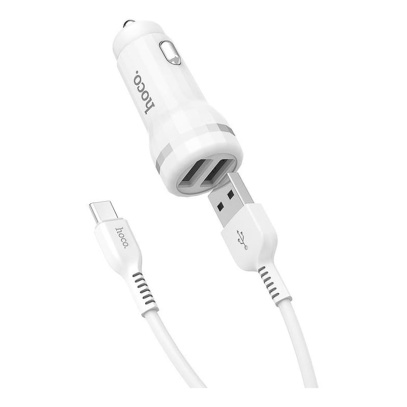 АЗУ hoco. 2 USB Charger Set + USB кабель Type-C (Z27) Белый
