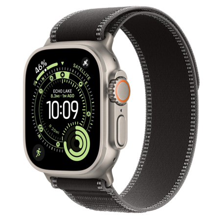 Apple Watch Ultra 3 (2025), 49 мм корпус из титана цвета «Natural», ремешок Trail Loop размера M/L цвета «Black/Charcoal»