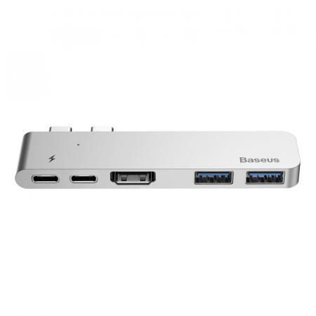 Переходник Baseus для MacBook HUB TB3 C+ (Dual Type-C to USB3.0/HDMI/Type-C) (CAHUB-B0G) Deep Grey, темно-серый