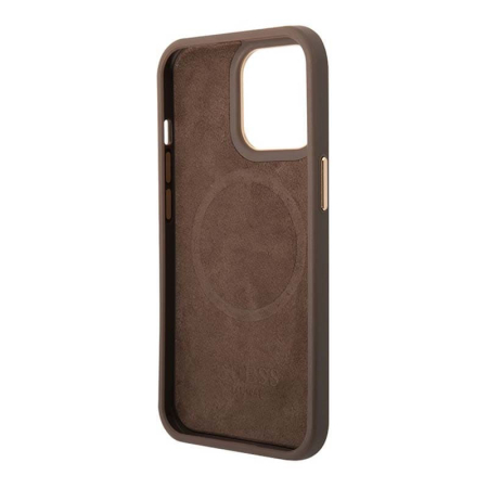 Чехол Guess для iPhone 13 Pro Max чехол MagSafe PU 4G Plate metal logo Hard Brown, коричневый